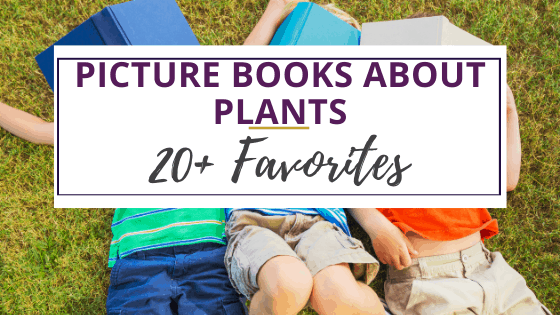 kids outdoors with picture books about plants
